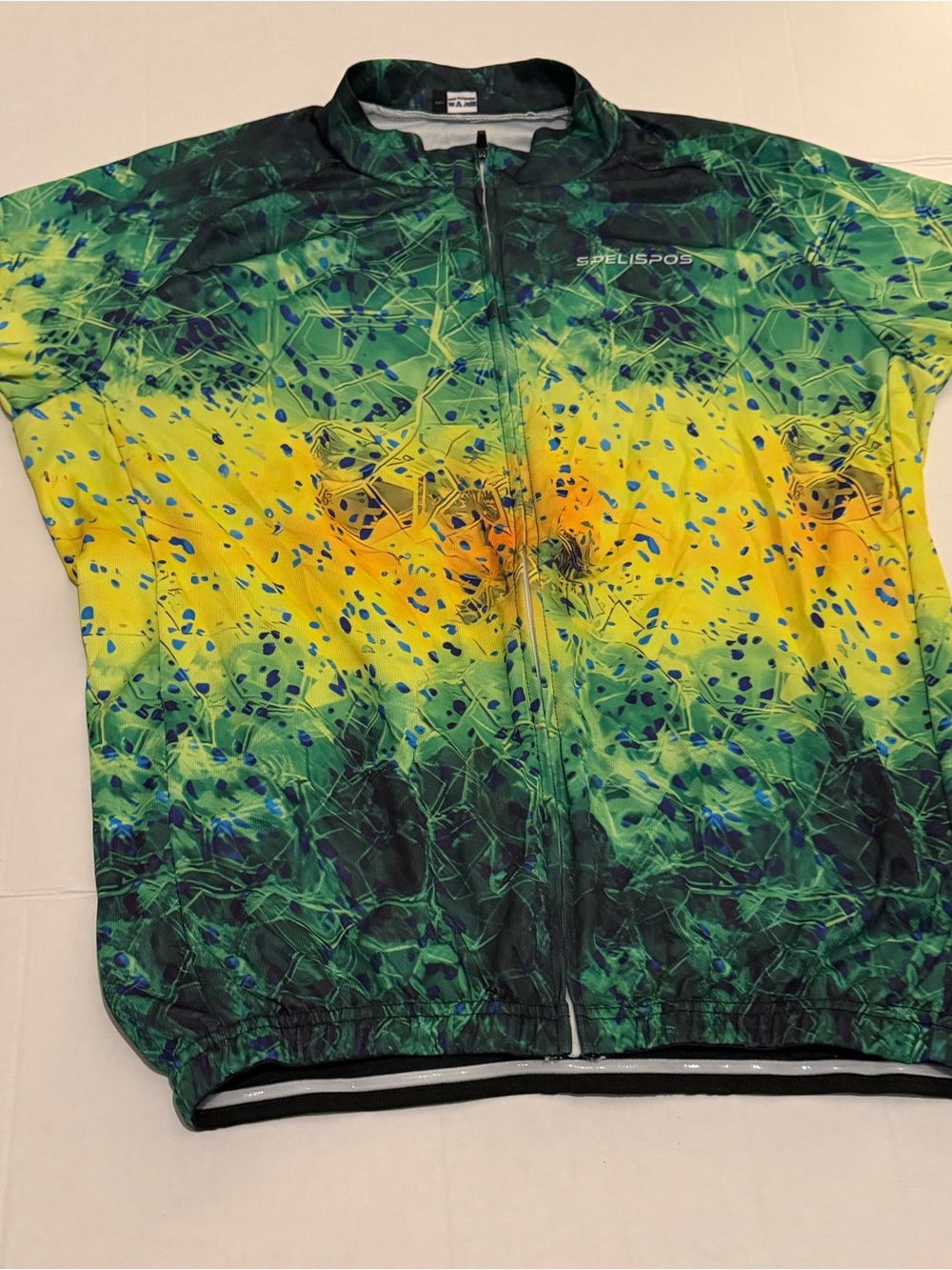 I104 3XL Men's Green & Yellow Biking Jersey with 3 pockets in the back